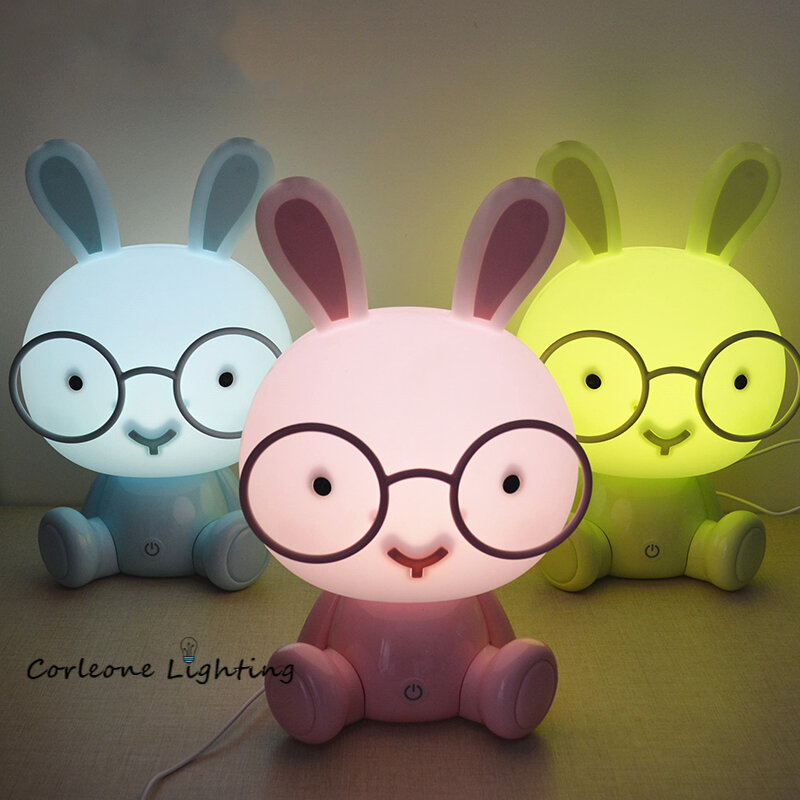 USB Rabbit LED Night Lights for Kids, Lâmpada de coelho dos desenhos animados, Luzes do quarto, Sensor de toque, Dim Desk Lamp, Presentes de férias infantis