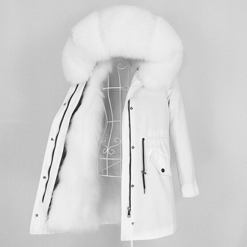 Menina bonita 2020 casaco longo à prova d'água, forro de pele de raposa real, jaqueta de inverno feminina, gola de guaxinim natural e capuz removível
