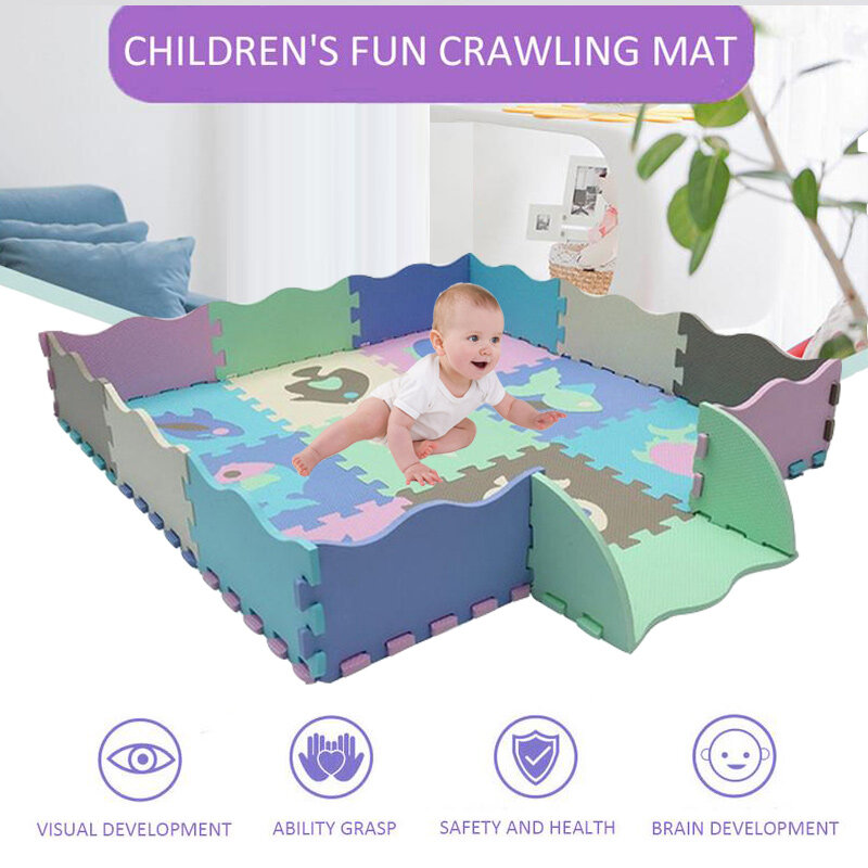 25 Buah Mainan Anak-anak EVA Tikar Anak-anak Karpet Busa Tikar Lantai Lembut Puzzle Bayi Bermain Tikar Lantai Mengembangkan Karpet Merangkak dengan Pagar