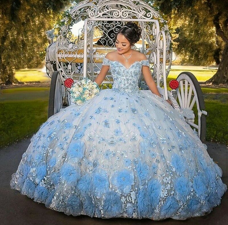 Sweet 16 Princess Quinceanera Dresses Sexy Off spalla 3D Lace Appliques abito da ballo formale da spettacolo per ragazze Vestido su misura