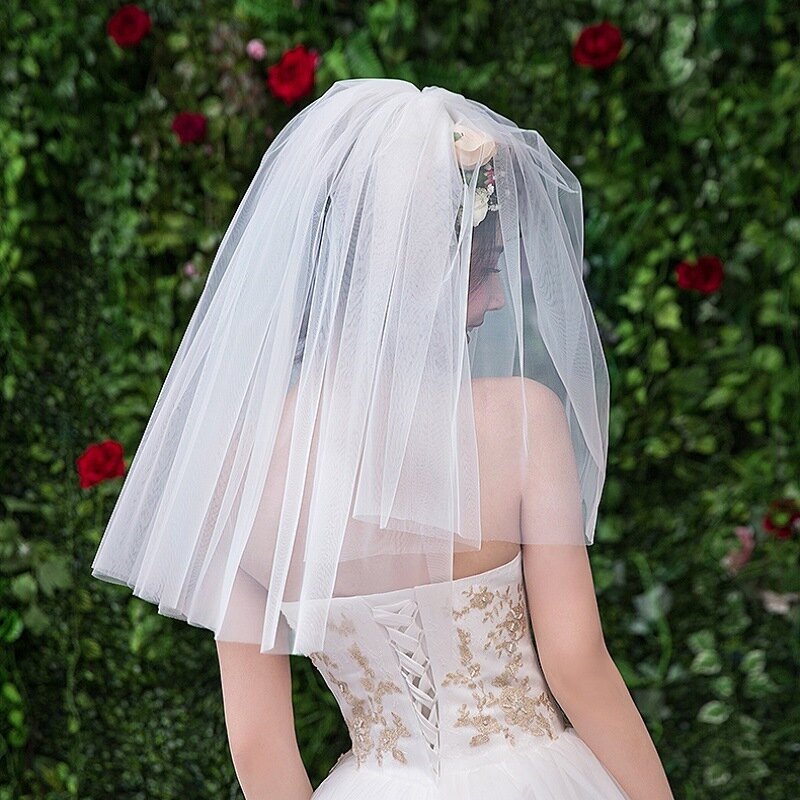 Duas Camadas Pure Tulle Bridal Veil, Short Cut Edge, Acessórios do casamento, Véu barato com pente, Velos Novia