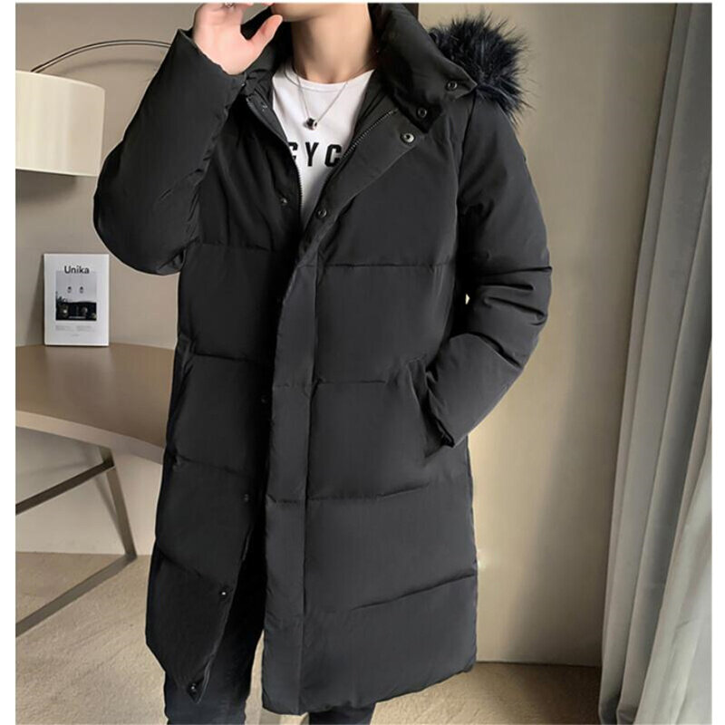 2021 Men's Thickening Winter Warm Down Jackets/Male Slim Fit Long Parker Jackets  Outwear Windproof Coat Hooded Black