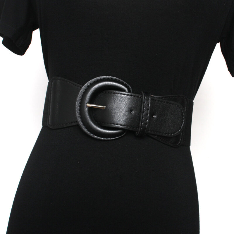 2020 المرأة الخصر ختم الديكور الموضة في جميع أنحاء معطف سترة حزام مطاط دبوس مستدير مشبك حزام عريض أسود