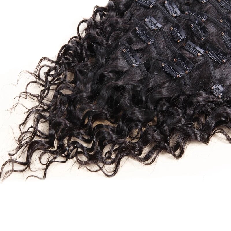 ディープ波クリップ人間の毛延長完全な頭部カーリークリップ12-30インチ自然な黒女性のための8ピース/セット200グラム