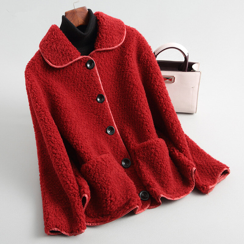 2020 зимние осенние пальто из натуральной овечьей шерсти Куртка корейская мода элегантное тонкое короткое однотонное женское меховое пальто 39033 LW339