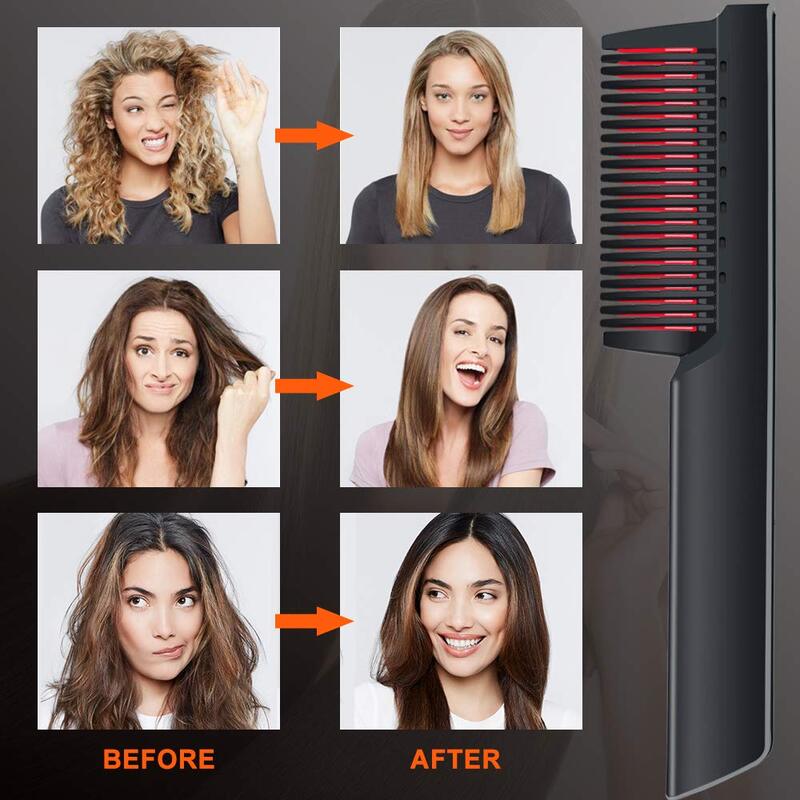 Hair Straightener Brush Ionic Straightening Brush Fast Heating Professional Hair Brush Straightener