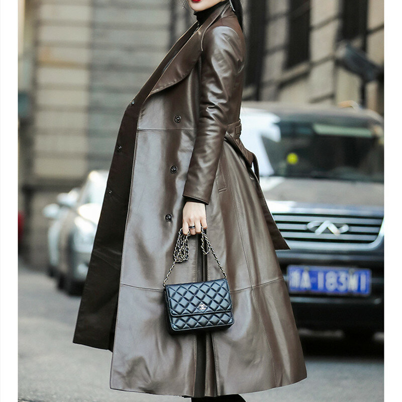 Damen-Schaffell-Daunen mantel aus echtem Leder, lang, dick, warm, Damen qualität Oberbekleidung, Marke, Herbst, Winter