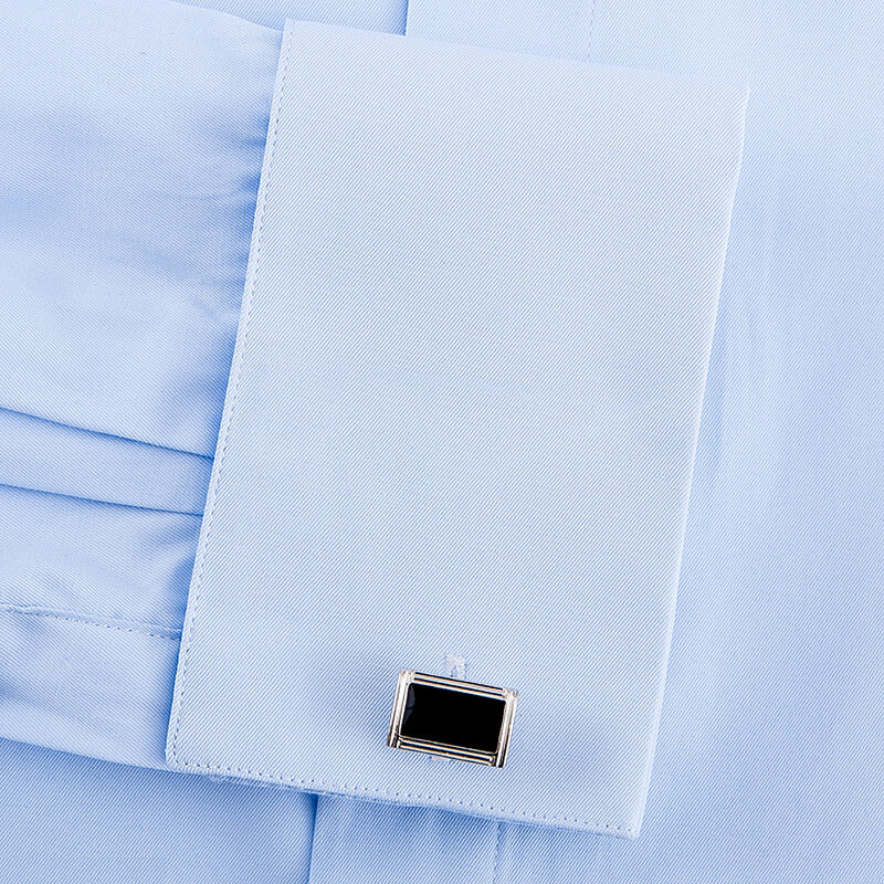 Męskie klasyczne ukryte guziki francuskie mankiety jednolita sukienka koszula formalne biznesowe dopasowane koszule z długim rękawem (spinki w zestawie)