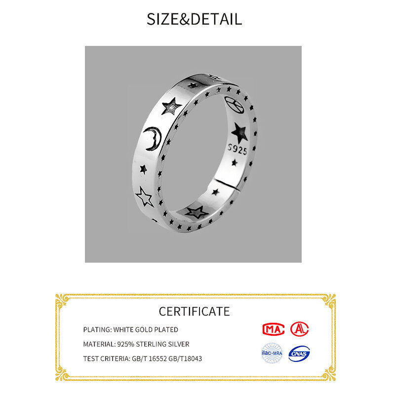S925 srebro pierścionki dla kobiet vantage regulowane gwiazdy księżyc geometryczne srebro 925 mała biżuteria ślubna minimalistyczny prezent