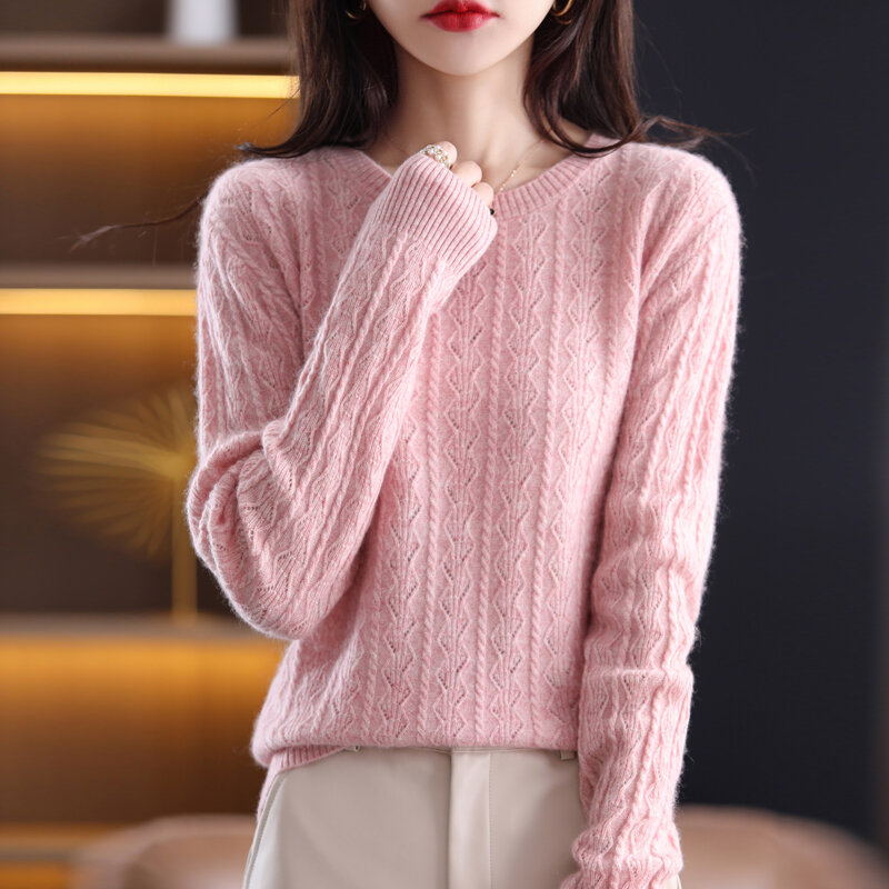 Suéter de punto de manga larga para mujer, suéter suelto de moda, informal, estilo Retro occidental, versión coreana, otoño e invierno, 21