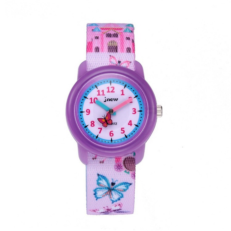 Детские водонепроницаемые часы с мультяшным рисунком, Детские Кварцевые часы на каждый день, Модные фиолетовые спортивные часы для девочек с сердечником, бабочкой и циферблатом, подарок
