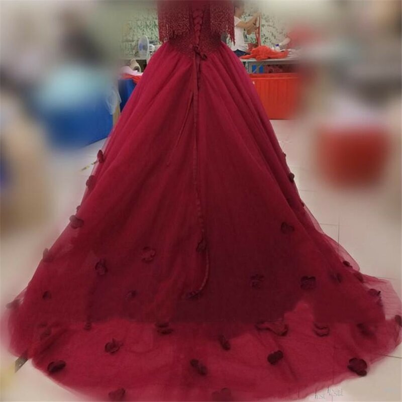 Женское вечернее платье с открытыми плечами, бордовое фатиновое бальное платье с кисточками и тяжелыми бусинами, платье невесты, 2020