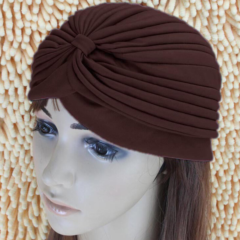 Touca de banho feminina ajustável, chapéu protetor de cabelo longo, turbante, plissado, em tecido, multi cores