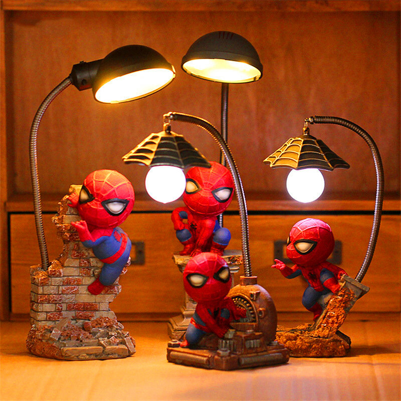 Nowoczesne LED lampki nocne Avengers Alliance 4 figurki Spider-Man żywicy lampa dla dzieci sypialnia lampka nocna LED chłopiec dziecko prezent urodzinowy