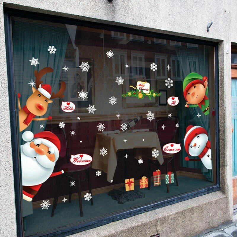 Bricolage décoration de noël Stickers muraux PVC étanche réutilisable multi-fonction père noël bonhomme de neige Elk verre/porte/fenêtre autocollants