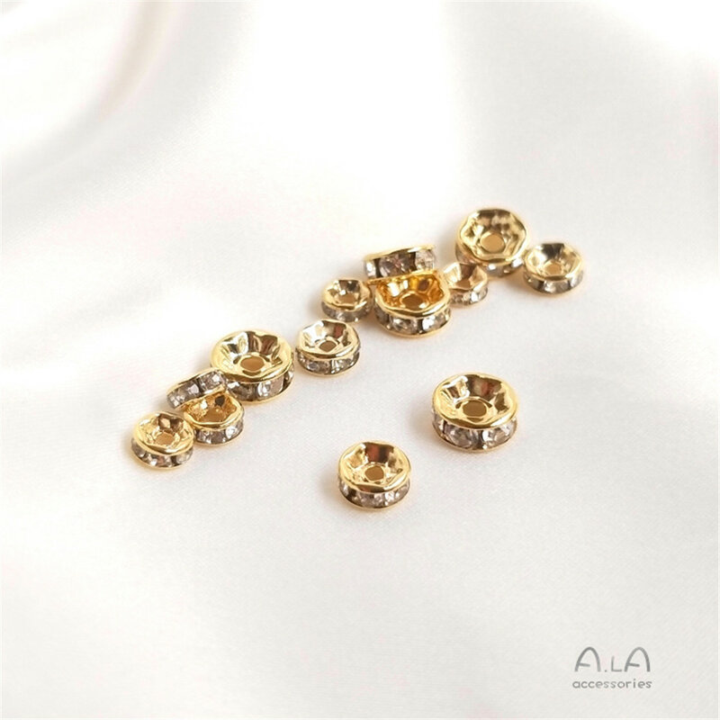 14k luz ouro anel de diamante contas encaixadas espaçador zircão pulseira artesanal diy acessórios