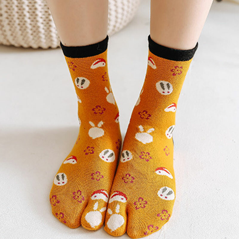 Women's Sandal Socks Tabi Socks Split Toe Flip Flop Kimono Cotton Cartoon Animal Middle Tube Two-Toed Slippers Japanese Socks