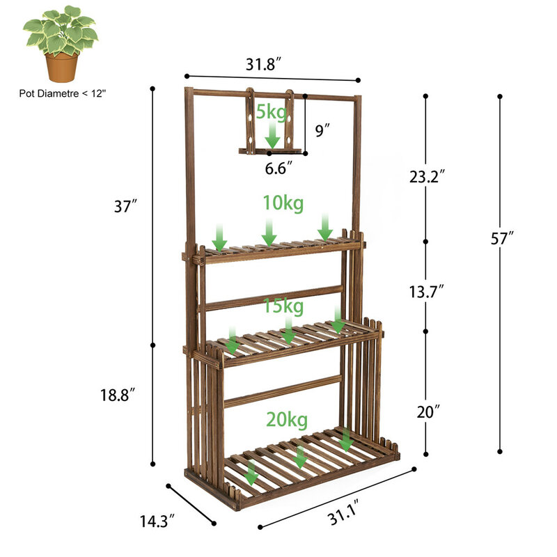 Soporte de madera para plantas colgantes de 3 niveles, estantes para macetas, organizador de macetas, estante de exhibición múltiple, estante para interiores y exteriores