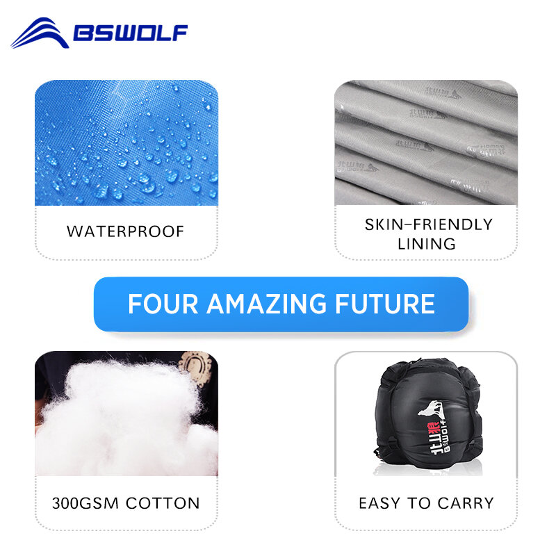 BSWOLF-Saco de dormir impermeável ultraleve, envelope quente, mochila, sacos para viajar ao ar livre, caminhadas, 4 estações