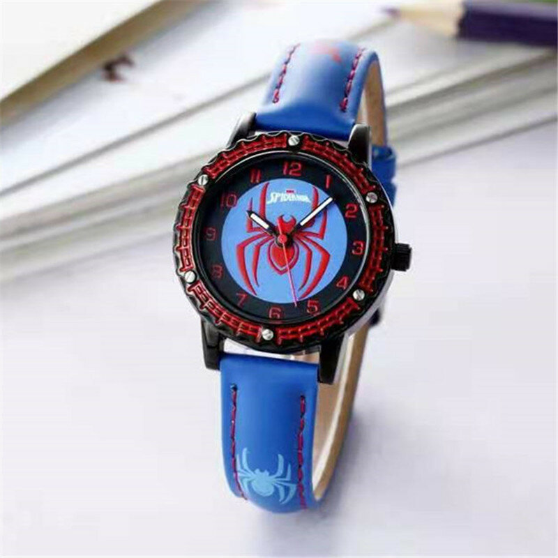 Reloj de dibujos animados para niño, estudiante de escuela primaria, reloj de cuarzo de Spiderman, puntero luminoso, reloj de pulsera para niño