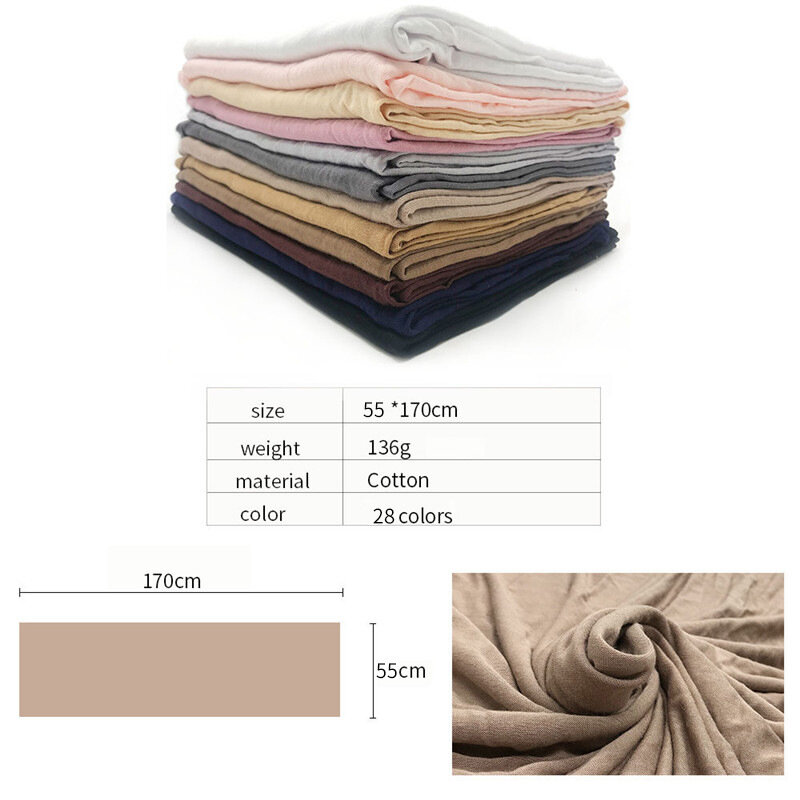 Plain Color Jersey Hijab Scarf Shawl Solid Color With Good Stitch Stretchy Soft Turban Head Wraps For Women Scarves 170X55cm 