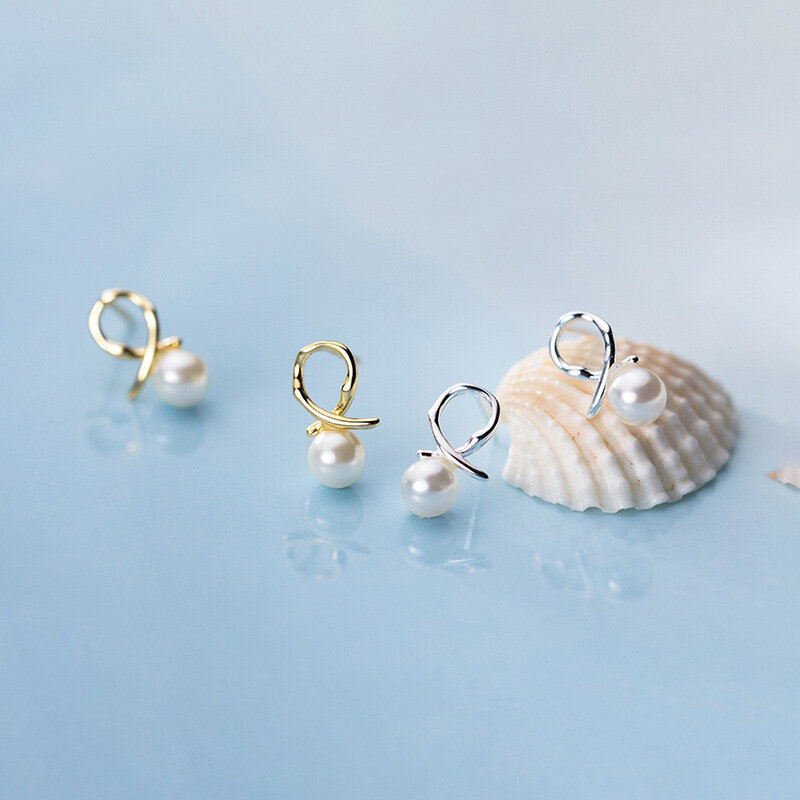 Luxury Gold Color Cross Pearl Stud Earrings for Women's Simple Earrings Party Jewelry Wedding Fine Earrings Bridal Accessories