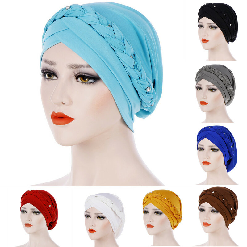 Braid Islamic Milk  Silk Polyester  Prayer Hats Wraps Hijab Caps Women Muslim Cap Islamic Hijab Turban