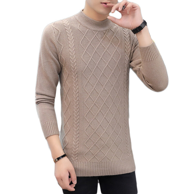 Jesienno-zimowy męski stylowy sweter nastolatek koreański styl Slim Fit O szyi wycięcie pod szyją żakardowy przystojny Casual męski sweter