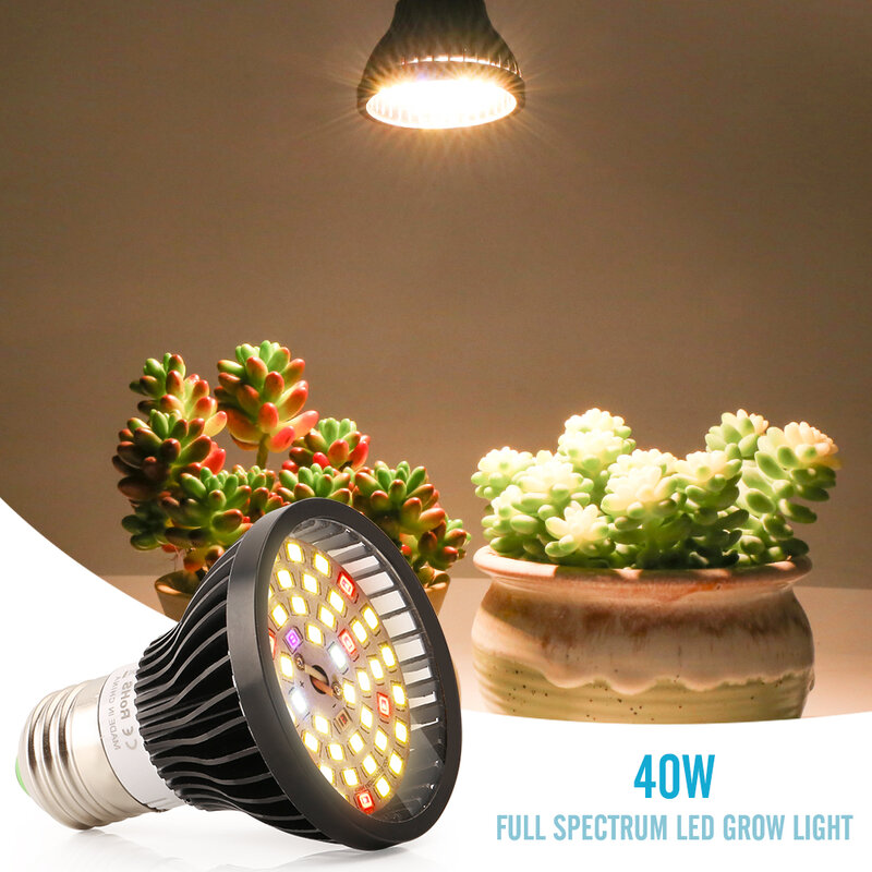 LED 성장 램프, 따뜻한 빛, 블랙 프로스트 쉘, 가정용 미니 식물 전구, 40W E27