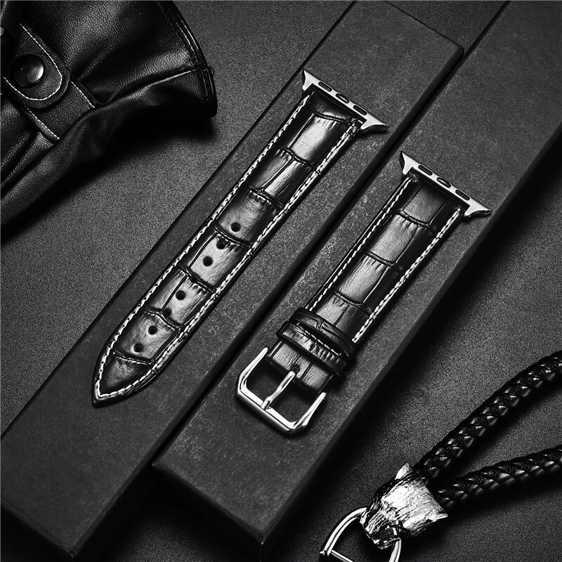 Cinturino in vera pelle bovina per Apple Watch Ultra 8 7 6 SE 5 4 3 2 1 cinturino in pelle con motivi in bambù 49/45/44/42mm 41/40/38mm