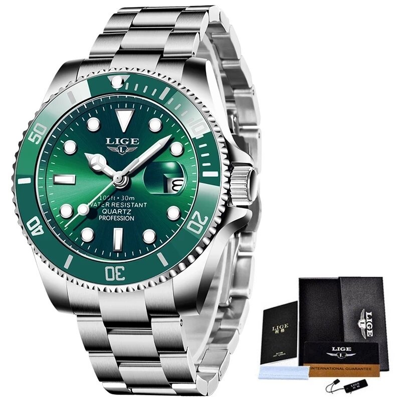 Lige neue männer große armbanduhr edelstahl 316l uhr top marke luxus saphirglas männer uhren reloj hombre