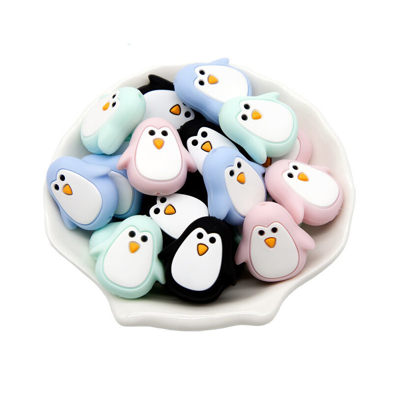 Pendentifs de sucette en perles de pingouin 10 pièces, accessoires chaîne sans BPA, dentition à mâcher, produit doux pour bébé, qualité alimentaire