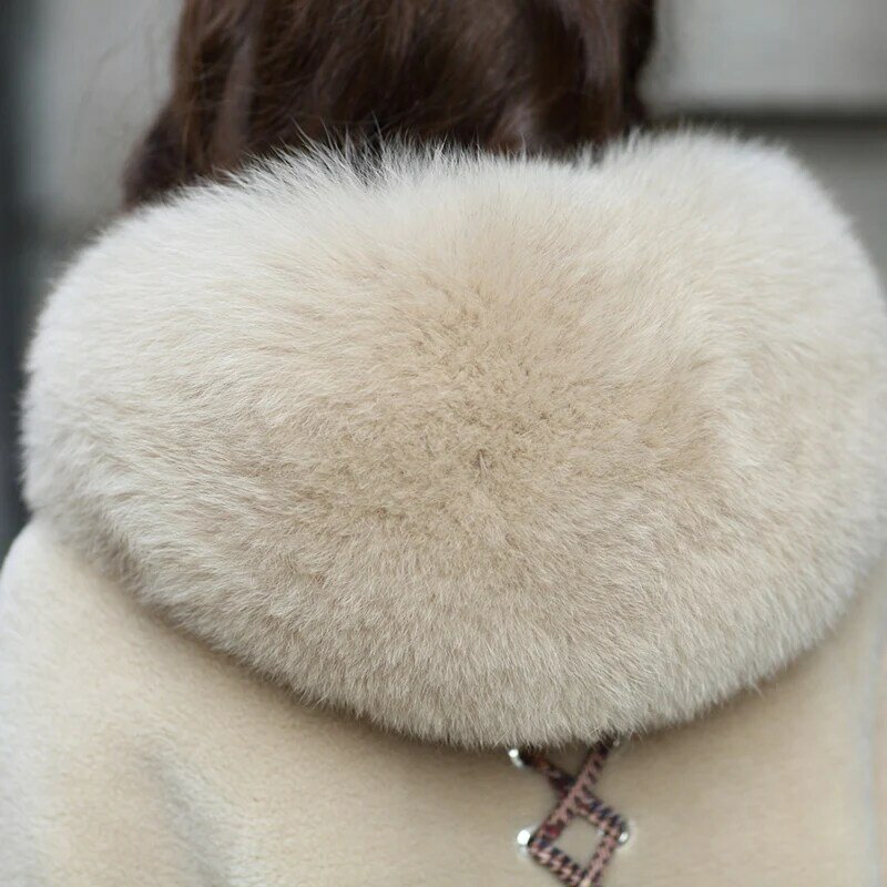 Real casaco de pele de ovelha shearing casacos feminino 100% jaqueta de lã natural das mulheres de pele de raposa com capuz quente longo parka roupas lwl1374