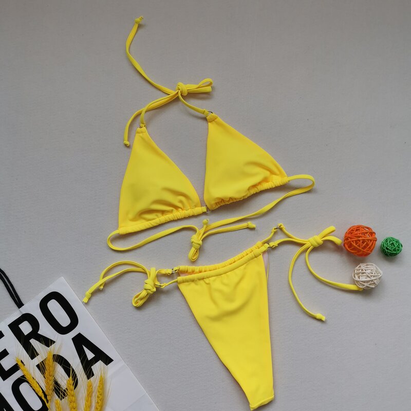 Seksowny sznurek strój kąpielowy Bikini 2024 kobiet w kropki trójkątne stroje kąpielowe Bikini brazylijskie strój kąpielowy dla kobiet stroje plażowe Biquini
