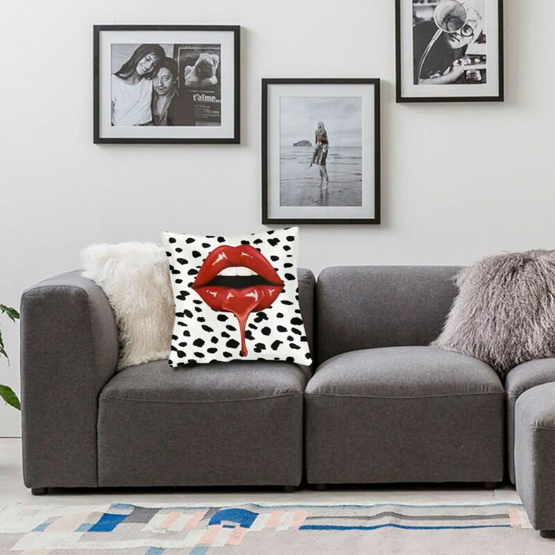 Drippy lábios quadrados fronha poliéster linho veludo padrão zip decoração lance travesseiro caso sofá seater capa de almofada