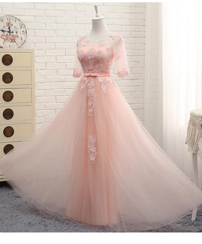 Pink Chiffon Bridesmaid Wedding Dress Sexy Lace Flower Long Dresses Elegant Slim Princess Evening Party Cheongsam Vestidos