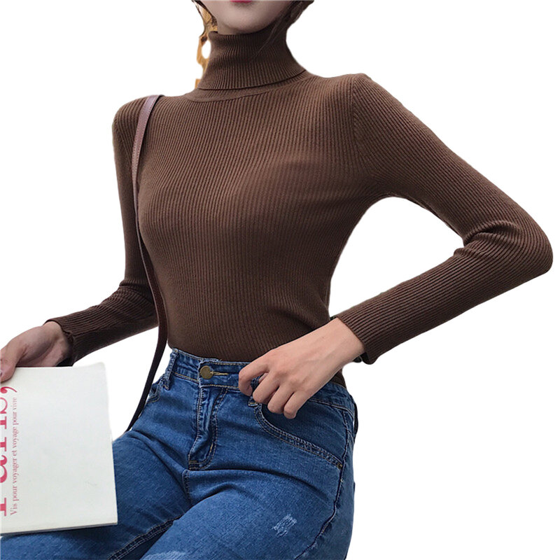 Women Sweaters Solid Slim Turtleneck Long Sleeve Basic Pullover Jumper Female Fashion Autumn Winter Warm Korean Sweaters 2020