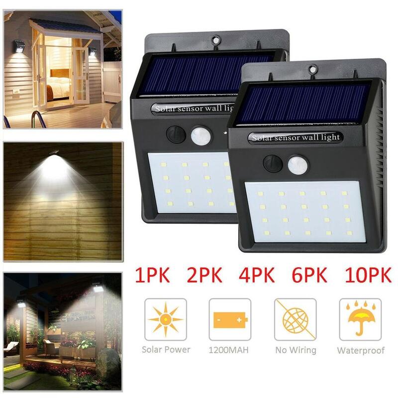 Luz de pared impermeable con Sensor de movimiento de 20 Luces Solares LED, lámpara de jardín exterior, Panel de luces LED, bombillas solares de 6V