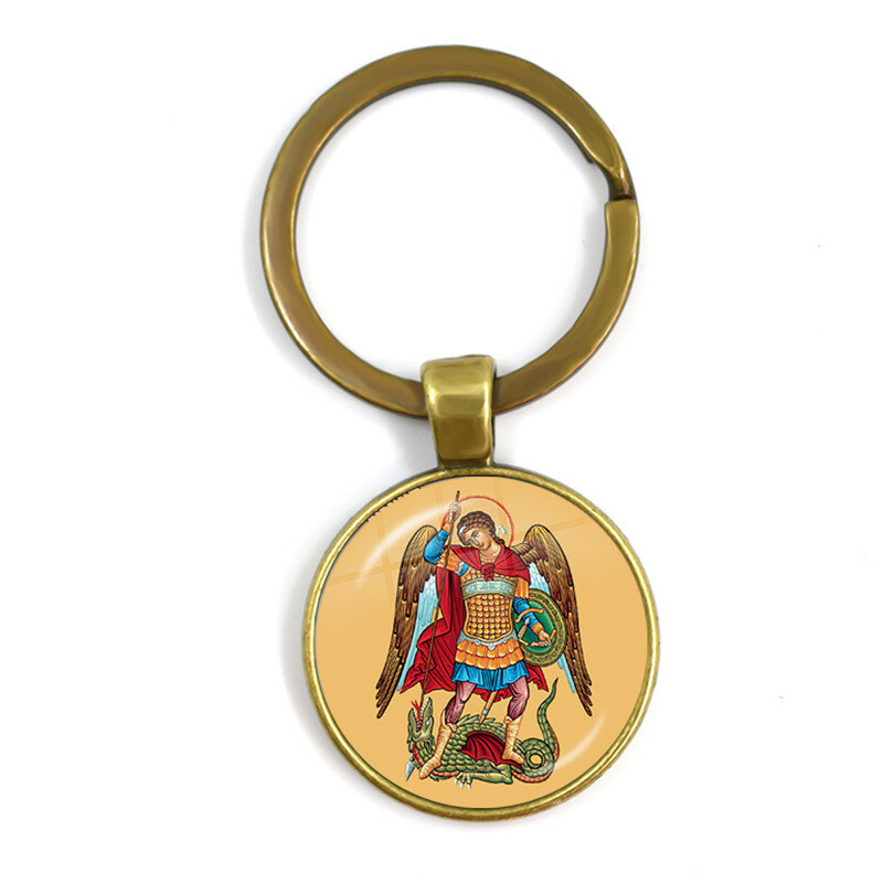 새로운 남자 열쇠 고리 대천사 St. 마이클 보호 세인트 쉴드 보호 매력 러시아 오호독스 열쇠 고리 쥬얼리 거룩한 선물
