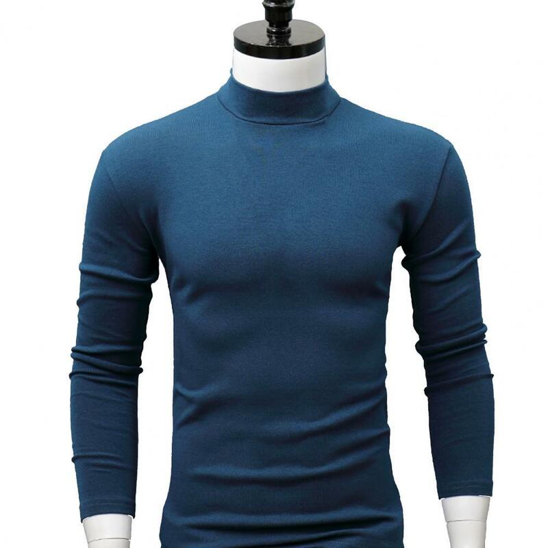 Camisa de manga larga para hombre, ropa interior ajustada de Cuello medio alto, Color sólido, otoño e invierno, 2021