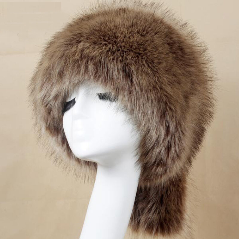 HT3449 Winter Hat Women Thick Warm Faux Fur Hat Ladies Round Top with Ears Russian Ushanka Hat Female Earflap Cap Bomber Hat