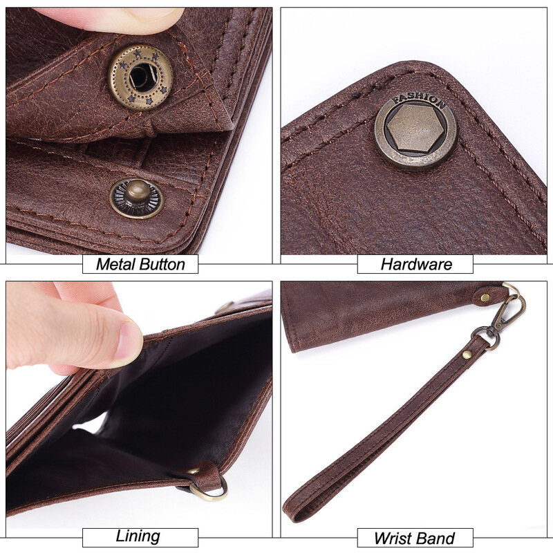 Meesii Brand 100% Top Genuine Cowhide Leather High Quality Male Wallet Short Cards Purse Men Hasp Vintage Clutch Bag Handmade