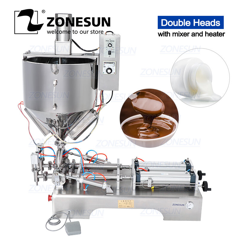 ZONESUN-máquina de llenado de mantequilla de cacahuete, calentador, equipo de mezcla, pasta líquida viscosa, salsa, cosméticos