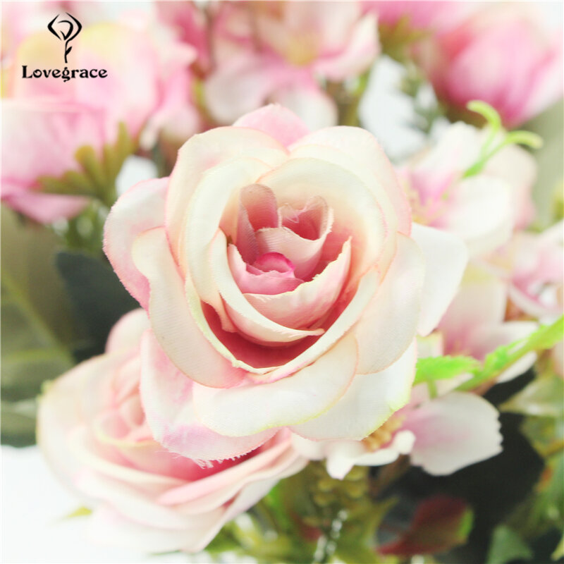 인공 장미 꽃 가을 작은 모란 수국 실크 가짜 꽃 흰색 장미 웨딩 홈 정원 장식 화환