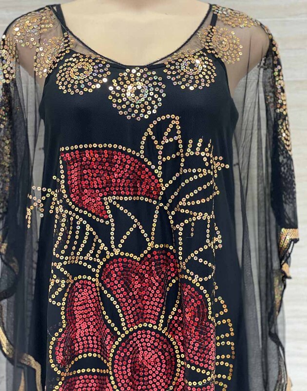 Afrykańska odzież damska w nowym stylu Dashiki Abaya modna tkanina z gazy z cekinami rękaw w kształcie skrzydła nietoperza luźna sukienka bez rozmiaru jednoczęściowy