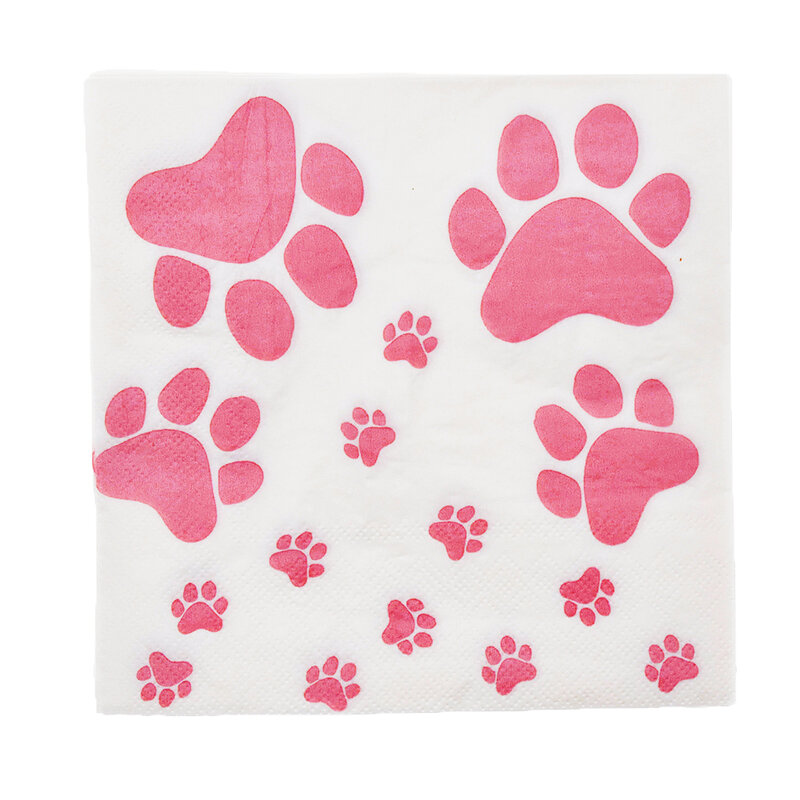 Vajilla con temática de pata de cachorro rosa, suministros de fiesta con estampado de pata de perro, Pancarta, platos de papel, vasos, servilletas y globos