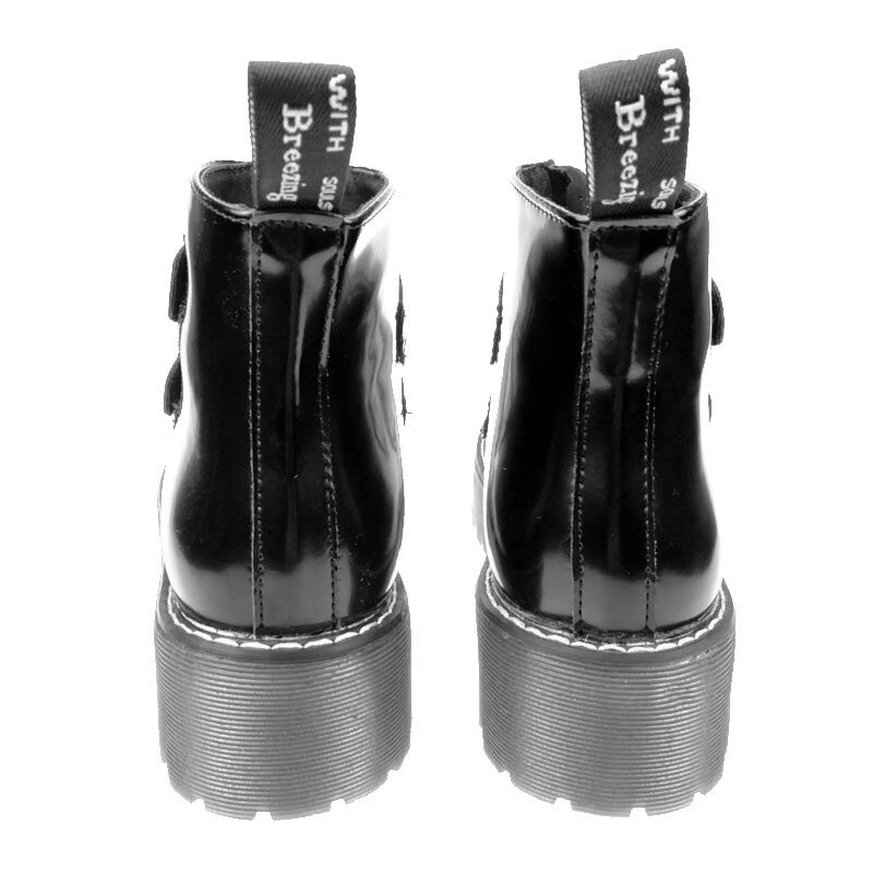 Zapatos de plataforma góticos Rock para mujer, botines Retro para motocicleta, zapatos Punk con cremallera y hebilla múltiple, color negro, envío gratis