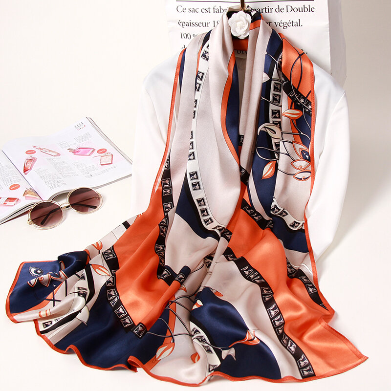 Bufanda de seda 2021 auténtica para mujer, Bufanda de lujo de 100% x 53cm de largo, Fular envolvente, pañuelo para el cuello, novedad de 170