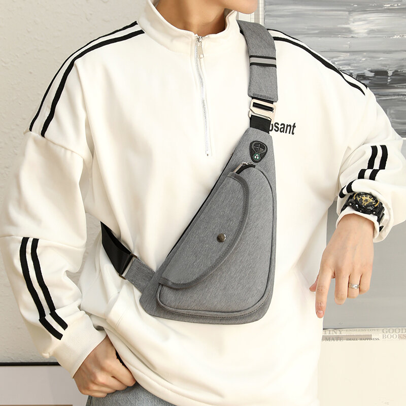 Fengdong – petit sac de poitrine anti-vol pour hommes, sac à bandoulière à la mode, mini sac de sport de voyage avec prise d'écouteurs, cadeau de fête des pères