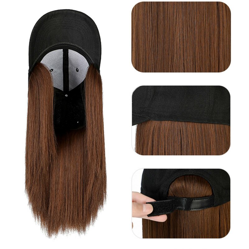 Gorra de béisbol para cabello liso, peluca ajustable, sombrero, cabello largo, alta temperatura, tocado de seda